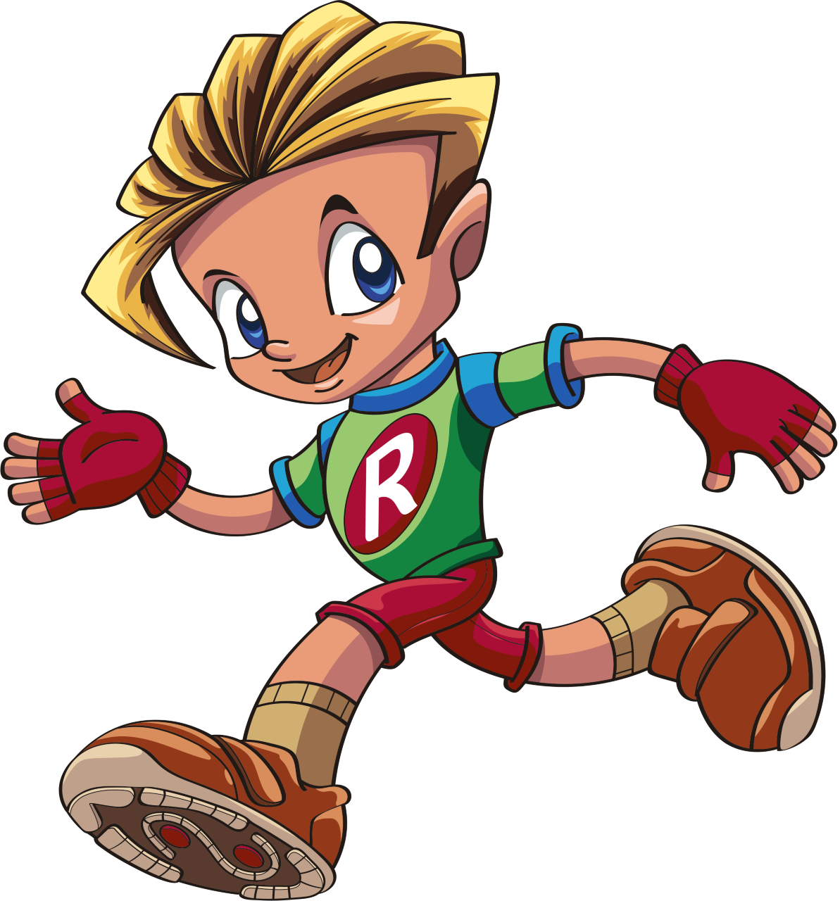 Joe, la mascota de Ruditos Joe, corriendo